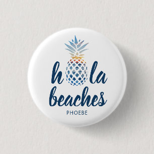 Badge Rond 2,50 Cm Vacances personnalisées à l'ananas en bord de mer 