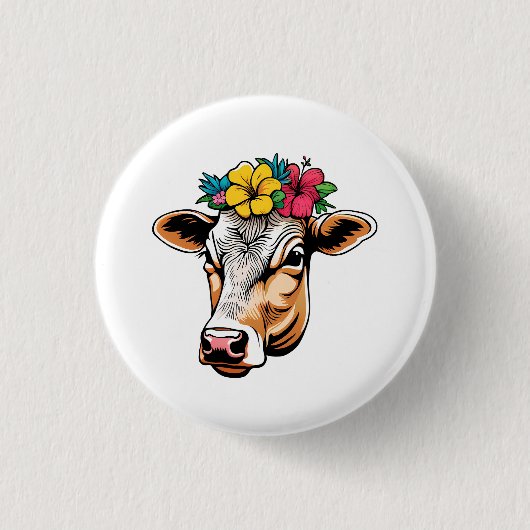 Badge Rond 2,50 Cm Vache à fleurs (Devant)