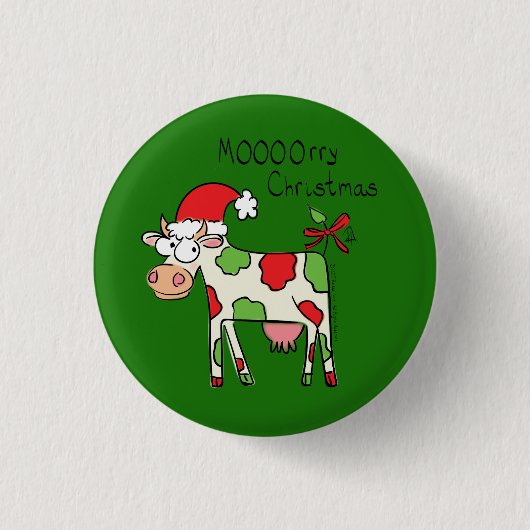Badge Rond 2,50 Cm Vache Drôle Caricature Noël (Devant)