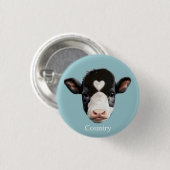 Badge Rond 2,50 Cm Vache noire et blanche face sur bleu clair (Devant & derrière)