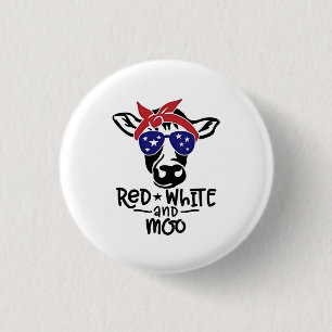Badge Rond 2,50 Cm Vache patriotique rouge blanc et moo 4 juillet