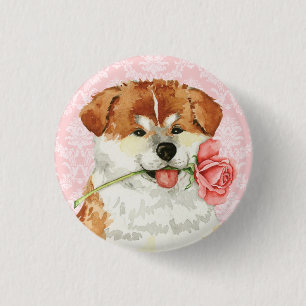 Badge Rond 2,50 Cm Valentine Akita rose