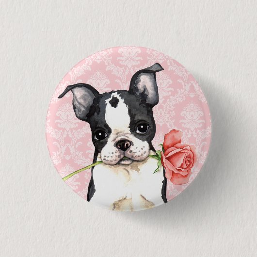 Badge Rond 2,50 Cm Valentine Boston rose Terrier (Devant)