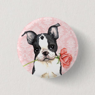 Badge Rond 2,50 Cm Valentine Boston rose Terrier