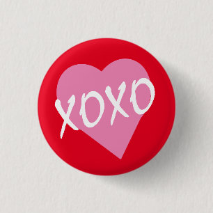 Badge Rond 2,50 Cm Valentine Coeur rose XOXO Baisers Boissons Rouge