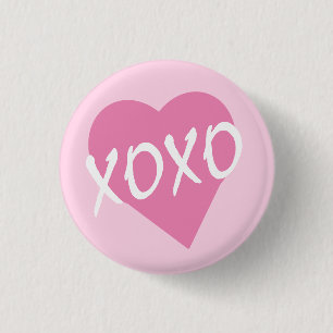 Badge Rond 2,50 Cm Valentine Coeur rose XOXO Baisers Hugs Pink