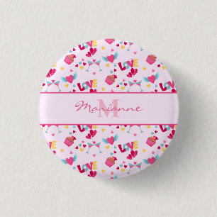 Badge Rond 2,50 Cm Valentine Pink Love Lettres Motif Nom élégant
