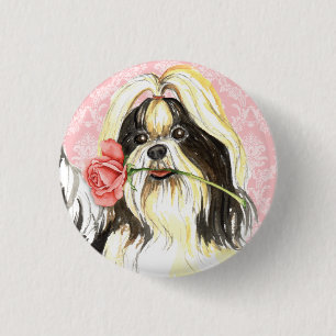Badge Rond 2,50 Cm Valentine Rose Shih Tzu