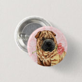 Badge Rond 2,50 Cm Valentine Shar-Pei rose (Devant & derrière)