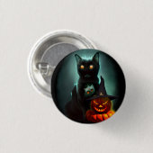 Badge Rond 2,50 Cm Vampire Chat et Assistant Citrouille Halloween Sur (Devant & derrière)