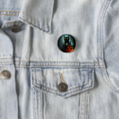 Badge Rond 2,50 Cm Vampire Chat et Assistant Citrouille Halloween Sur (En situation)