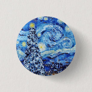 Badge Rond 2,50 Cm Van Gogh - La Nuit étoilée - Beau Noel