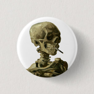 Badge Rond 2,50 Cm Van Gogh, squelette avec une cigarette allumée