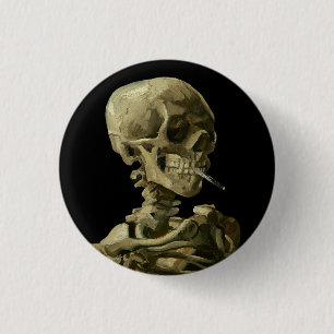 Badge Rond 2,50 Cm Van Gogh, squelette avec une cigarette allumée