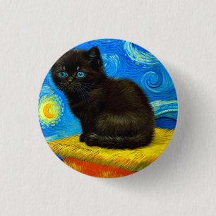 Badge Rond 2,50 Cm Van Gogh Style Starry Night Cat