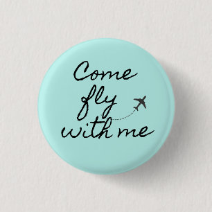Badge Rond 2,50 Cm Venez voler avec moi noir/turquoise minimaliste bo