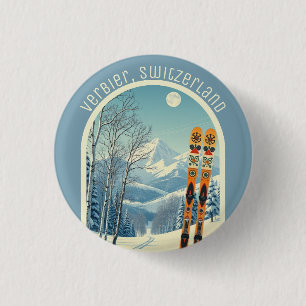 Badge Rond 2,50 Cm Verbier Suisse Suisse 4 Vallées ski Ornement