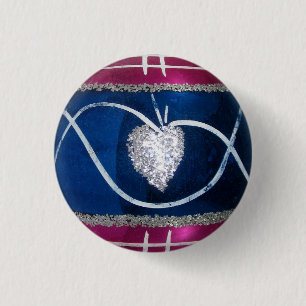 Badge Rond 2,50 Cm Verre Mercure vintage Coeur de Noël Rose Bleu