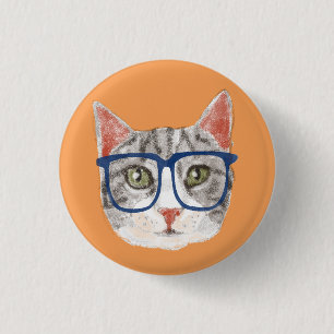 Badge Rond 2,50 Cm Verres de port gris futés de chat tigré de hippie