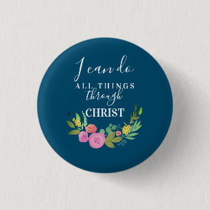 Badge Rond 2,50 Cm Vers de la Bible Florale moderne Philippians 4:13 