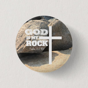 Badge Rond 2,50 Cm Verset biblique Dieu est mon Rocher Croix blanche