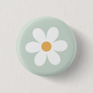 Badge Rond 2,50 Cm Vert marguerite rétro boho