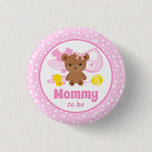 Badge Rond 2,50 Cm Vêtements d'ours en peluche rose Baby Shower Futur