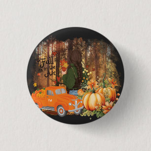 Badge Rond 2,50 Cm Vibes D'Automne, Une Voiture Chargée De Citrouille