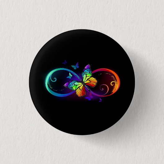 Badge Rond 2,50 Cm Vibrant infinity with rainbow butterfly on black (Devant)