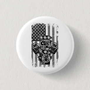Badge Rond 2,50 Cm Vieux Piston de Voiture de Muscle de Drapeau Améri