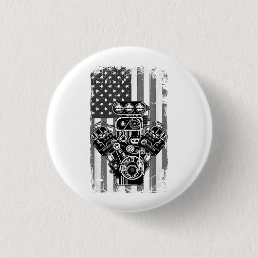 Badge Rond 2,50 Cm Vieux Piston de Voiture de Muscle de Drapeau Améri (Devant)