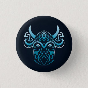 Badge Rond 2,50 Cm Viking, symbole bleu, graphique numérique