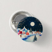 Badge Rond 2,50 Cm Village de neige bleu d'hiver (Devant & derrière)