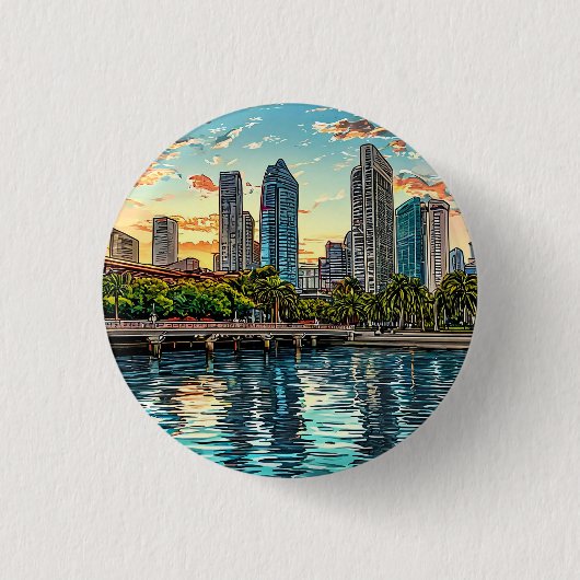 Badge Rond 2,50 Cm Ville moderne de Singapour (Devant)