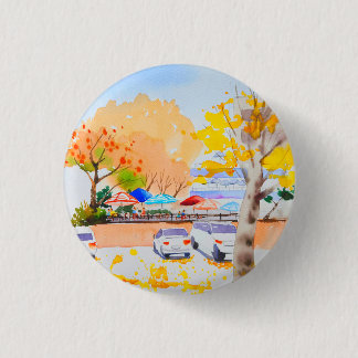Badge Rond 2,50 Cm Ville paysage automne aquarelle