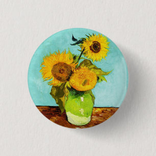 Badge Rond 2,50 Cm Vincent Van Gogh Trois Tournesols Dans Un Vase