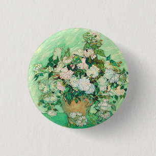 Badge Rond 2,50 Cm Vincent Van Gogh Vase avec des roses roses roses