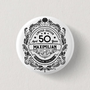 Badge Rond 2,50 Cm Vintage 50e anniversaire Whiskey Étiquette avec vo