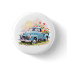 Vintage Blue Truck with Easter Eggs & Tulips