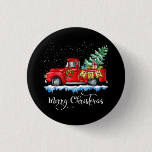 Badge Rond 2,50 Cm Vintage Joyeux Noël Camion Rouge Ancien Noël