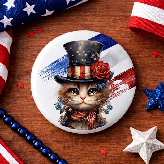 Badge Rond 2,50 Cm Vintage Patriotic Kitten