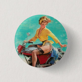 Badge Rond 2,50 Cm Vintage Retro Elvgren Motorcycle Pin-UP Girl