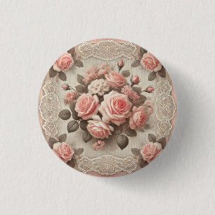 Badge Rond 2,50 Cm Vintage Shabby Chic Rose Rose Floral