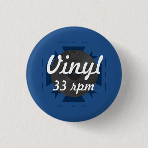 Badge Rond 2,50 Cm Vinyle 33 t/mn, bleu/blanc/gris