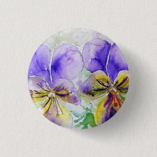 Badge Rond 2,50 Cm Viola violet fleurs florales Aquarelle Peinture