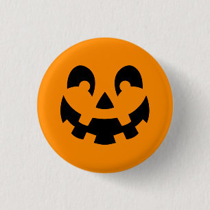 Badge Rond 2,50 Cm Visage Citrouille Noir Simple Sur Halloween Orange