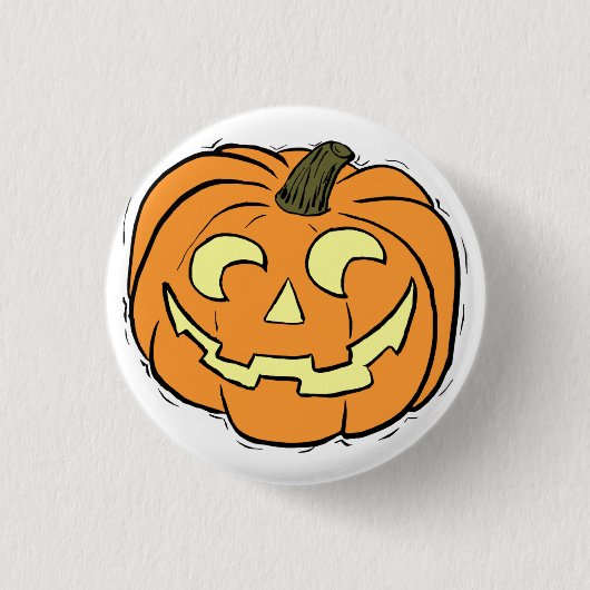 Badge Rond 2,50 Cm Visage Citrouille sculpté (Devant)
