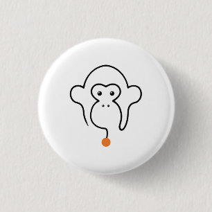 Badge Rond 2,50 Cm Visage de chimpanzé en dessin d'une ligne avec une