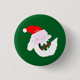 Badge Rond 2,50 Cm Visage de dessin animé de père Noël idiot et drôle