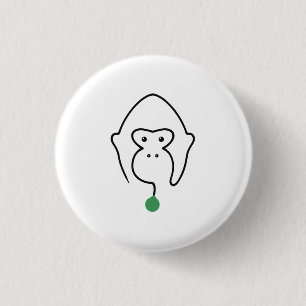 Badge Rond 2,50 Cm Visage de gorille en dessin d'une ligne avec feuil